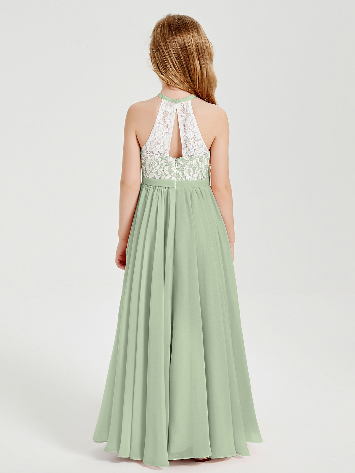 Lace Top Long Chiffon Bridesmaid Dresses Dusty Sage
